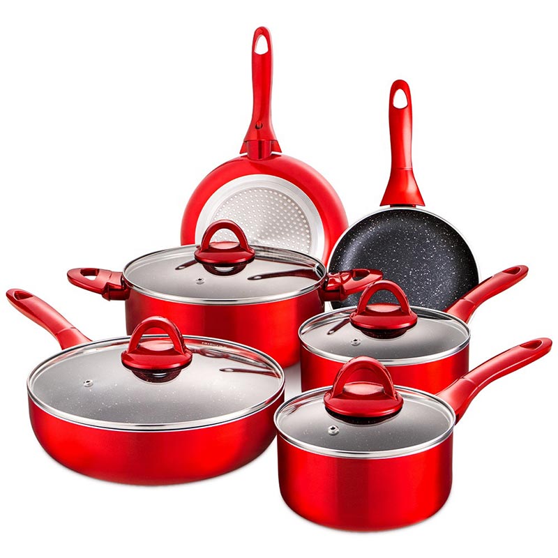 10-delige set aluminium braadpannen, soeppannen en steakpannen met deksel