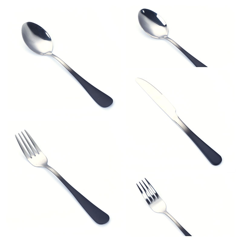Titanium-plated zwart hotelservies, eetsoeplepel, vorkmessensets